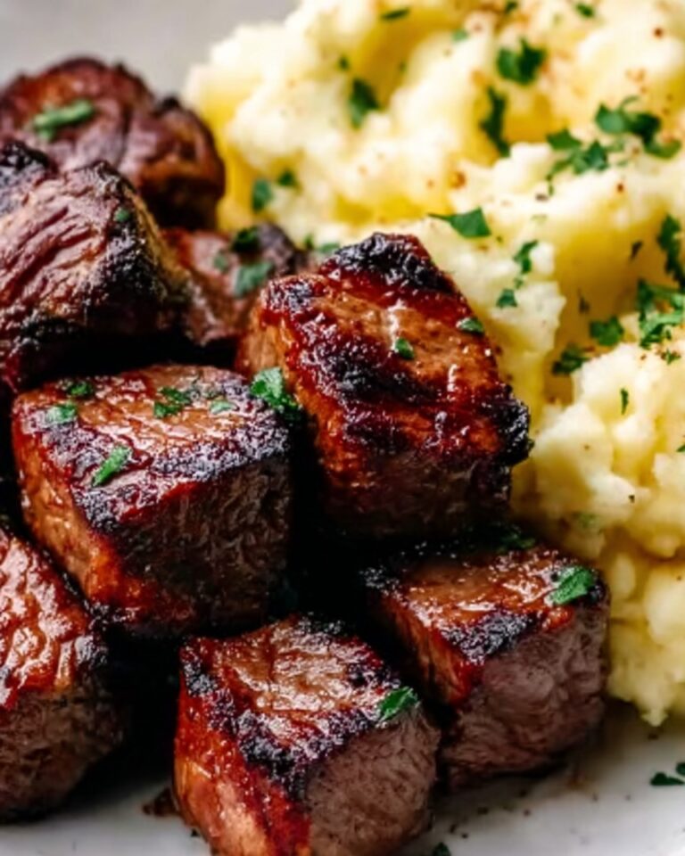 Garlic Butter Steak Bites with Cheesy Smashed Potatoes Recipe