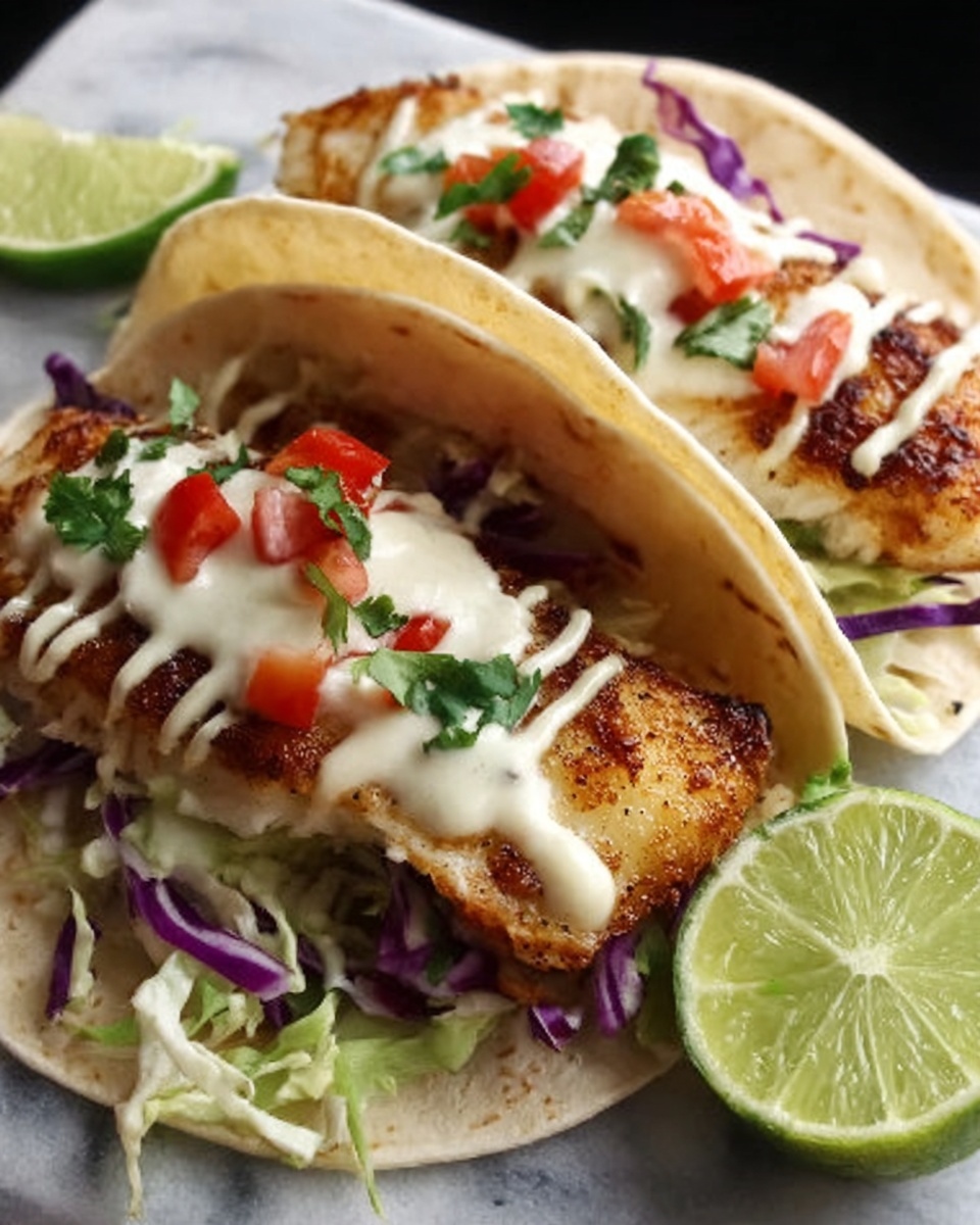 Fish Tacos with Lime Crema and Cabbage Slaw Recipe - Recipe Image