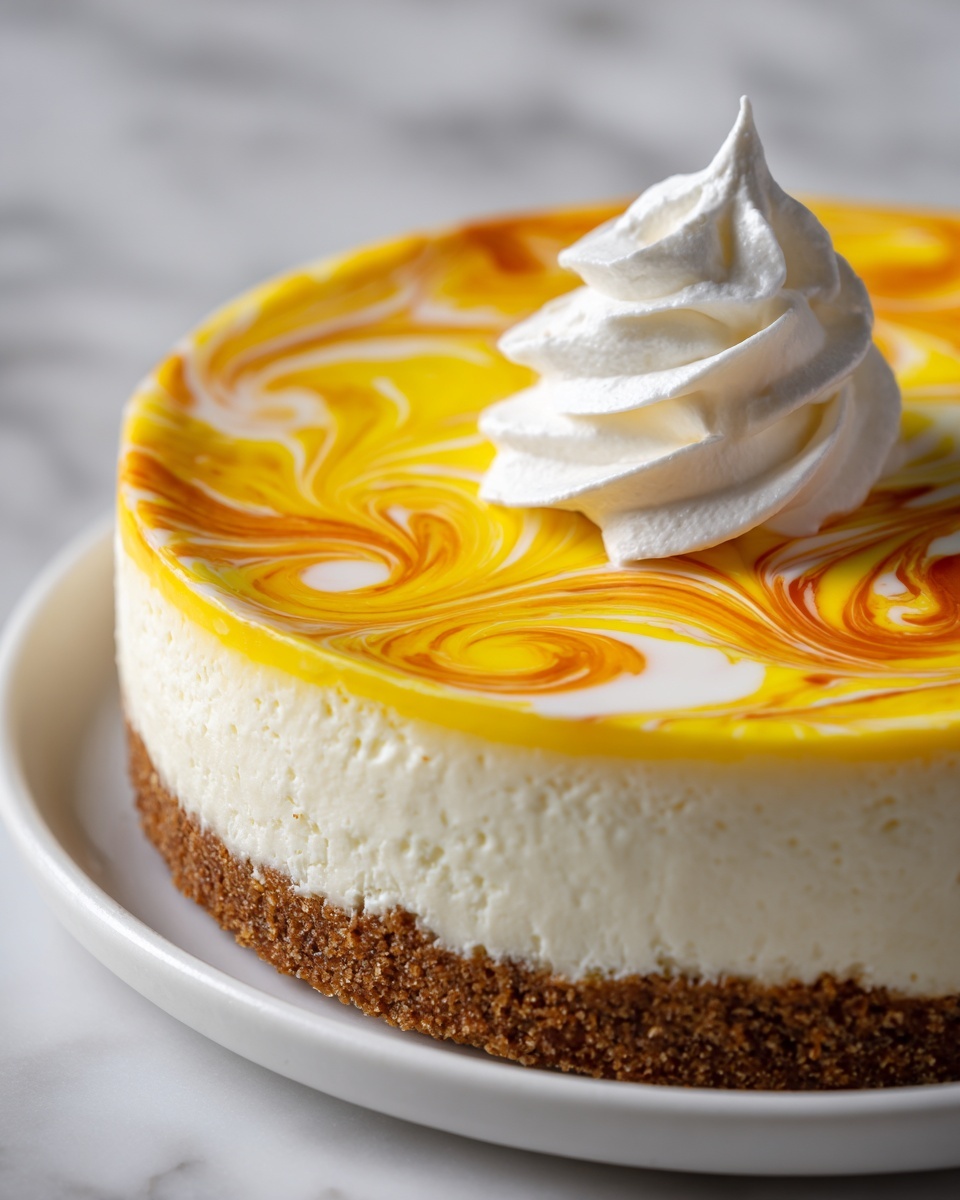 No-Bake Mango Swirl Cheesecake Recipe - Recipe Image